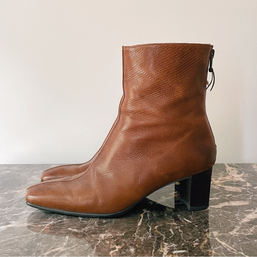 60% Off! 1990s Stuart Weitzman Brown Leather Square Toe Western Booties 6 - 6.5
